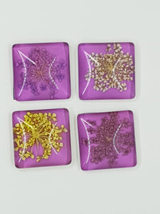 CABOCHON - 20MM GLASS H/MADE SQUARE WITH DRIED FLOWERS