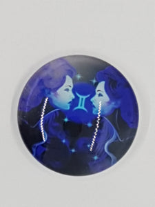 CABOCHON - 25 X 6MM GLASS ROUND - STAR SIGN GEMINI
