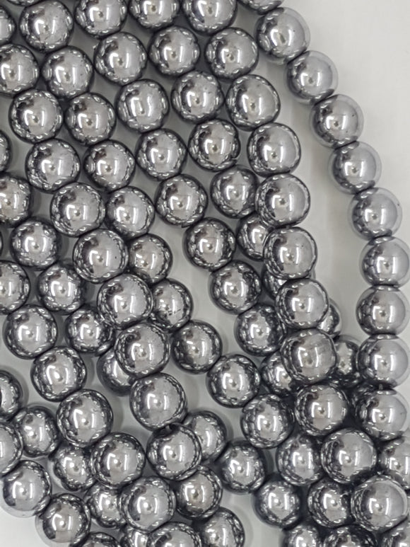 8MM MAGNETIC SYNTHETIC HEMATITE ROUND BEADS