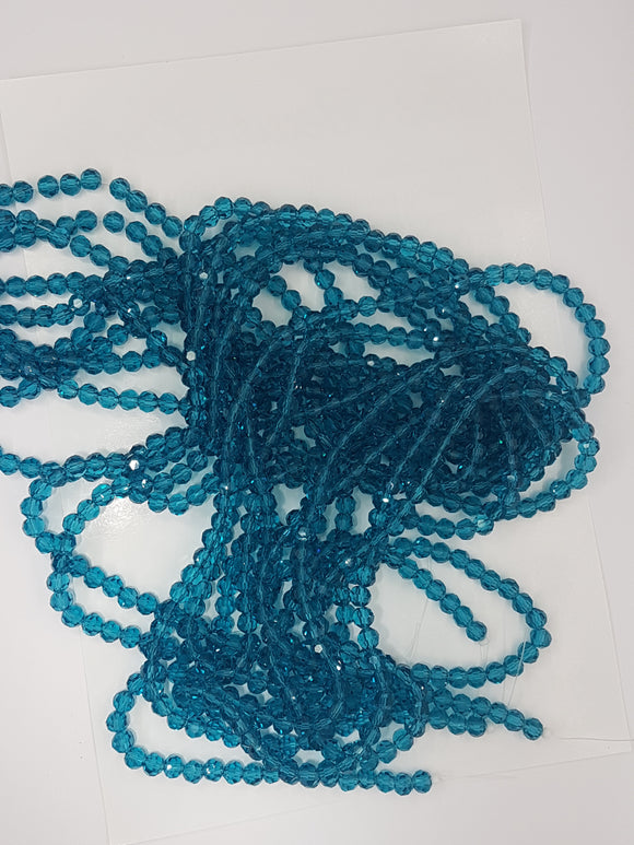 6MM GLASS FACETED BEADS - STEEL BLUE