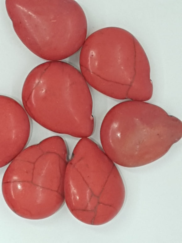 19 X 14.5 X 7MM DYED SYNTHETIC TURQUOISE TEARDROP BEADS - RED