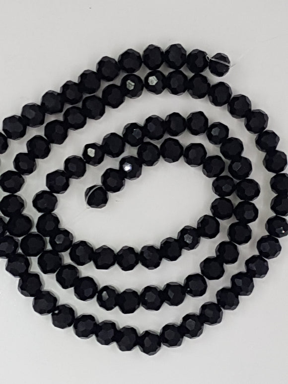 6MM GLASS FACETED ROUND BEADS - BLACK
