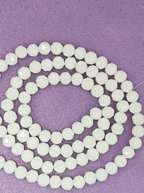 6MM GLASS FACETED ROUND BEADS - WHITE