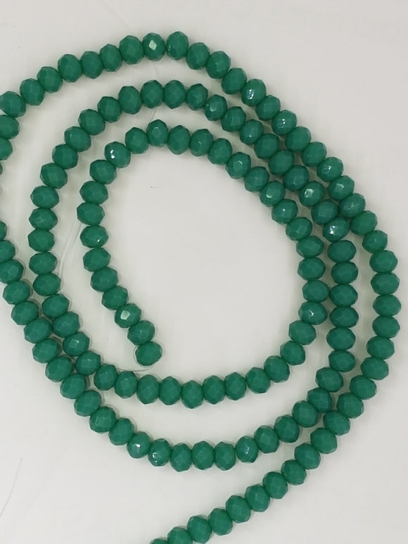 4MM GLASS FACETED RONDELLE BEADS - SEA GREEN
