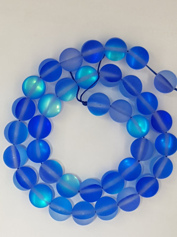10MM DYED, FROSTED,  ROUND, SYN. MOONSTONE - ROYAL BLUE