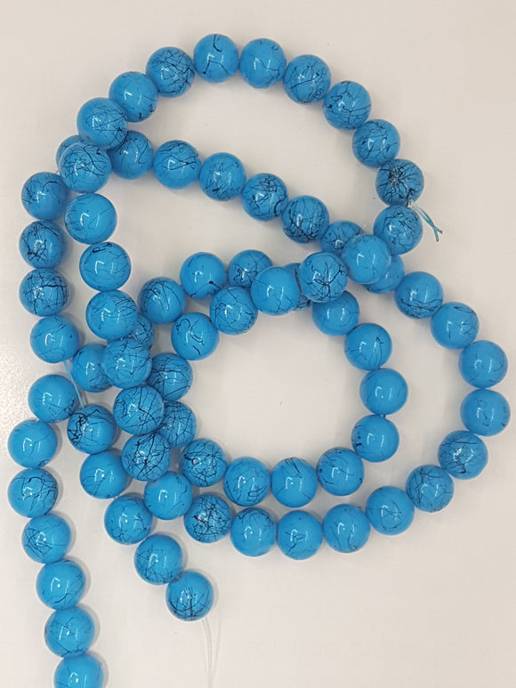 10MM  GLASS BEADS - LIGHT BLUE/BLACK SPLASH