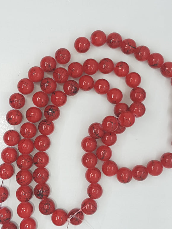 10MM  GLASS BEADS - RED/BLACK SPLASH