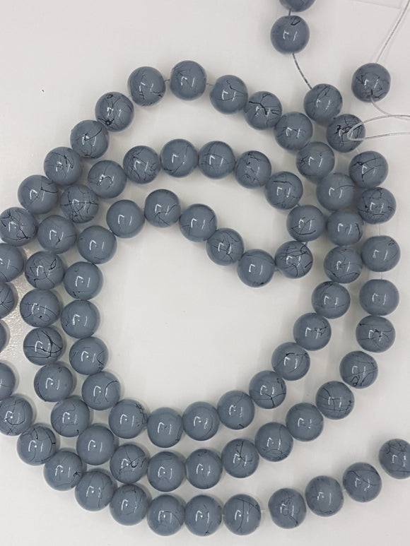10MM  GLASS BEADS - LIGHT GREY/BLACK SPLASH