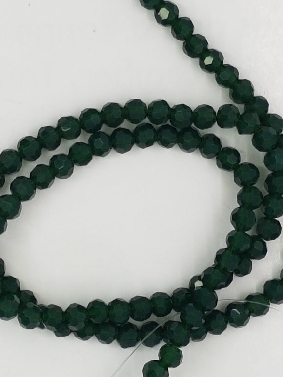 4MM GLASS FACETED ROUND BEADS - OPAQUE - XMAS GREEN