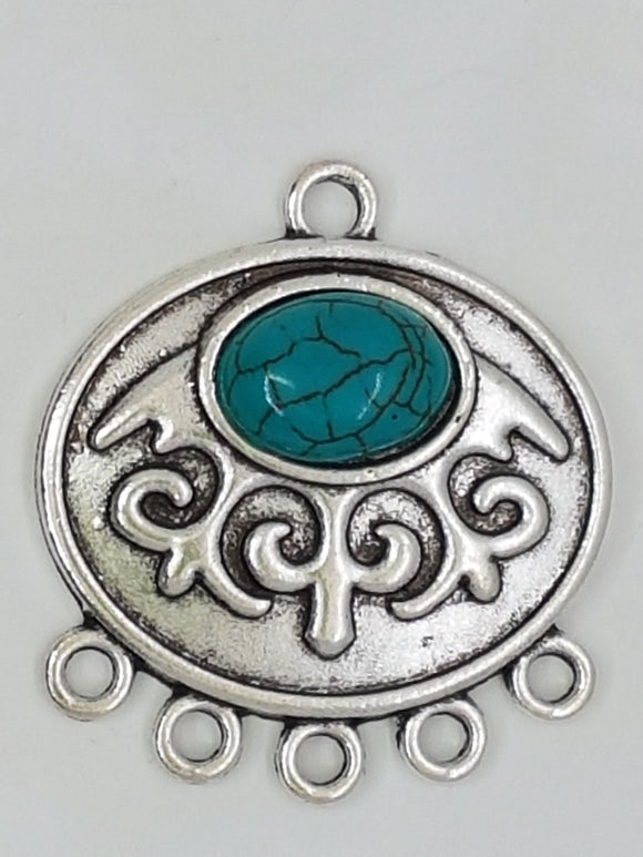 37 X 34 X 7.5MM OVAL WITH SYNTHETIC TURQUOISE - ANTIQUE SILVER