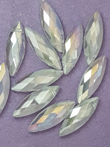 HORSE EYE - 30 X 10 X 7MM FACETED CRYSTAL GLASS - E. PLATED AB CLEAR