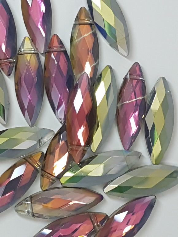 HORSE EYE - 30 X 10 X 7MM FACETED CRYSTAL GLASS - E. PLATED VITRAIL