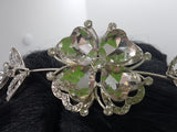 WEDDING CROWN/BAND - BRASS & RHINESTONES - 4 LEAF CLOVER WITH HEARTS