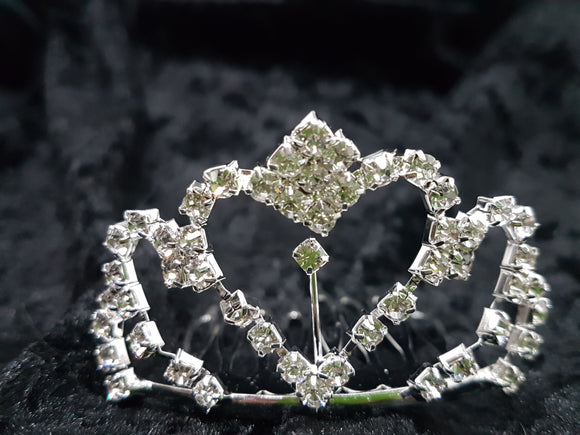 WEDDING MINI TIARA - BRASS & RHINESTONES - LARGE HEART & FILIGREE