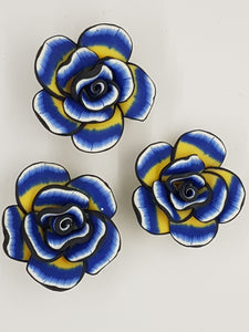 FLOWERS - 40-45MM POLYMER CLAY - BLUE/YELLOW