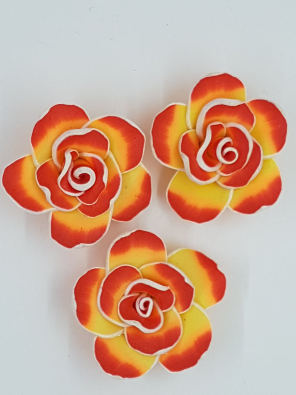 FLOWERS - 40-45MM POLYMER CLAY - ORANGE/YELLOW