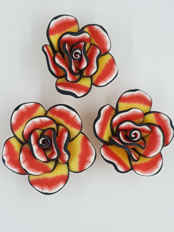 FLOWERS - 40-45MM POLYMER CLAY - RED/YELLOW