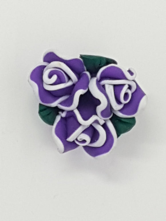 FLOWERS - 23MM POLYMER CLAY - PURPLE/WHITE