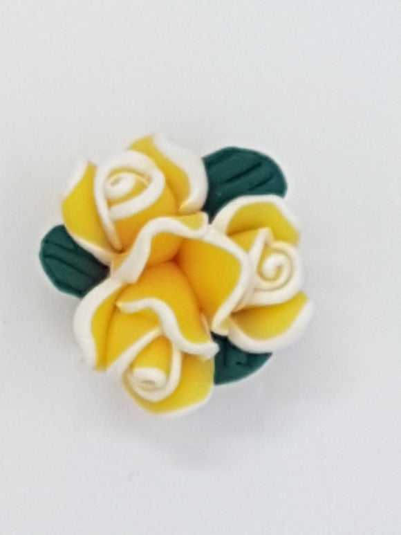 FLOWERS - 23MM POLYMER CLAY - YELLOW/WHITE