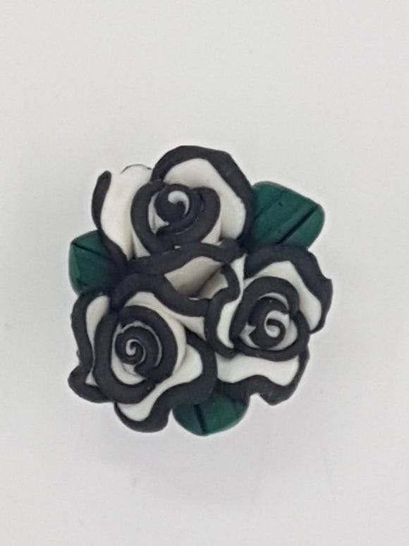 FLOWERS - 23MM POLYMER CLAY - BLACK/WHITE