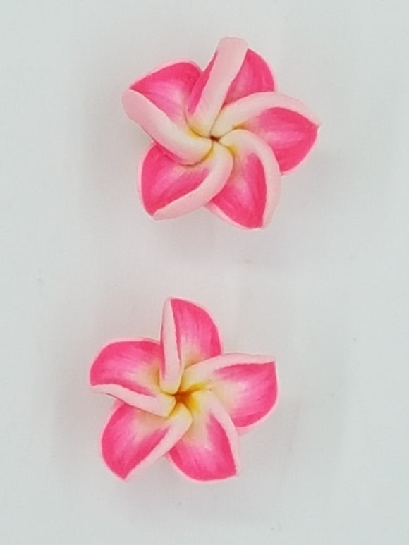 FLOWERS - 16 - 18MM POLYMER CLAY FRANGIPANI - FUCHSIA