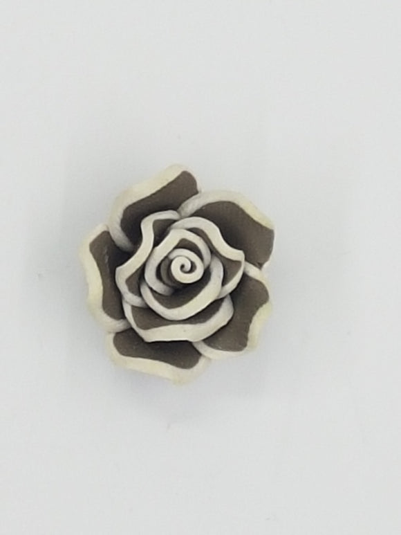 FLOWERS - 18MM POLYMER CLAY ROSE - GREY/WHITE