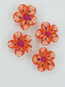 FLOWERS - 23MM POLYMER CLAY - ORANGE/FUCHSIA