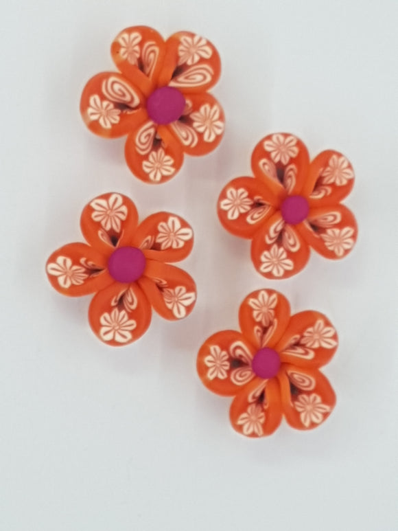 FLOWERS - 23MM POLYMER CLAY - ORANGE/FUCHSIA
