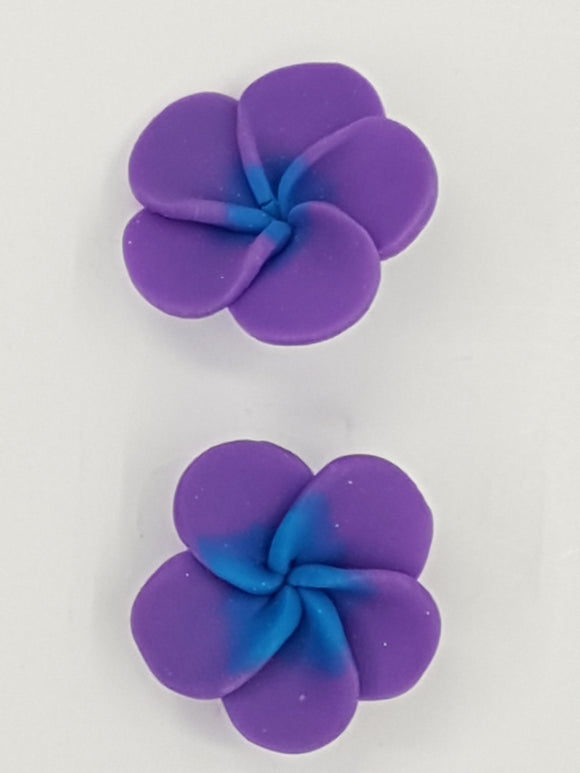 FLOWERS - 23MM POLYMER CLAY - FRANGIPANI - BLUE/PURPLE