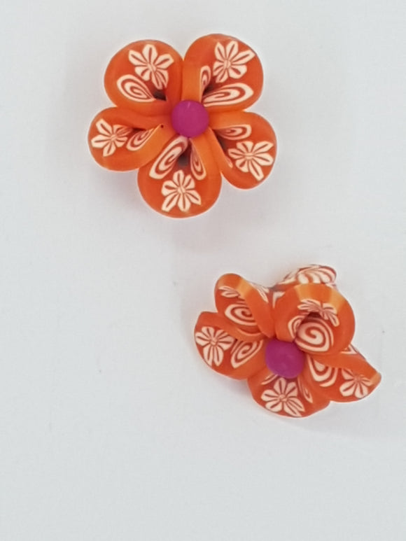 FLOWERS - 22MM POLYMER CLAY - ORANGE/FUCHSIA