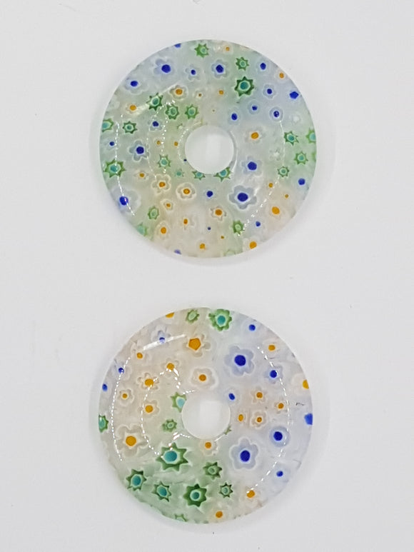 34MM DONUT - MILLEFIORI GLASS - TRANSPARENT CLEAR/MULTI COLOUR