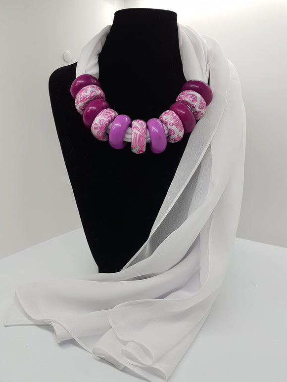 RONNY LEE CREATIONS - BEADED SCARF - PURPLE/CRIMSON/WHITE
