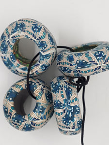 POLYMER CLAY BEAD - LIFESAVER - BLUE/GOLD/WHITE