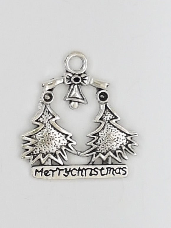 XMAS CHARM - 2 TREES- ANTIQUE SILVER