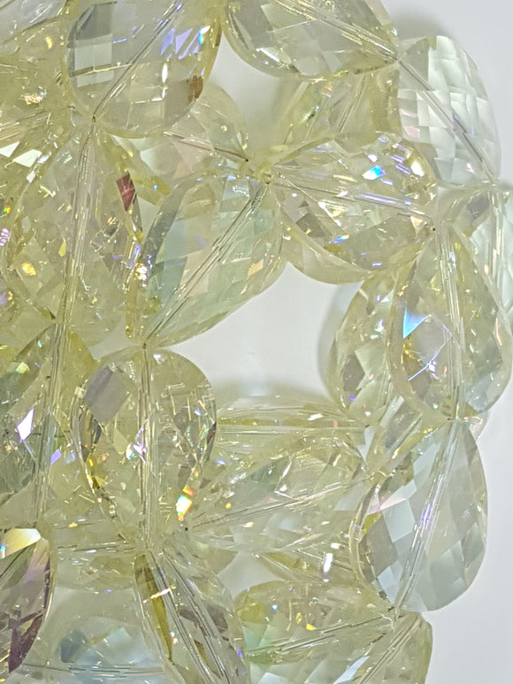 TEARDROPS - 24 X 17MM FAC. GLASS - PLATED MED. CHAMPAGNE YELLOW