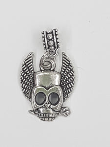 CHARMS - SKULL & WINGS WITH BAIL- ANTIQUE SILVER COLOUR