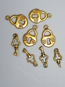 CHARMS - LOCK & KEY SETS- ANTIQUE GOLDEN COLOUR
