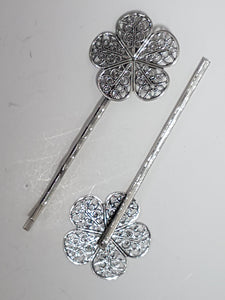 FILIGREE BOBBY PIN - 64 X 25 X 5MM - ANTIQUE SILVER COLOUR