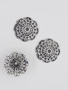 BEAD CAPS - ANTIQUE SILVER FILIGREE - 18MM