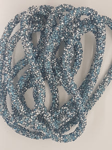 CORD - PVC  - HOLLOW - 7MM WITH LIGHT BLUE HOT FIX RHINESTONES