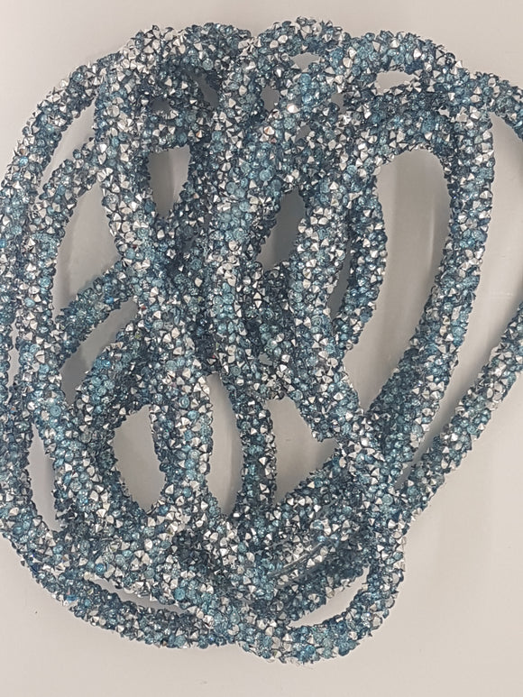 CORD - PVC  - HOLLOW - 7MM WITH LIGHT BLUE HOT FIX RHINESTONES