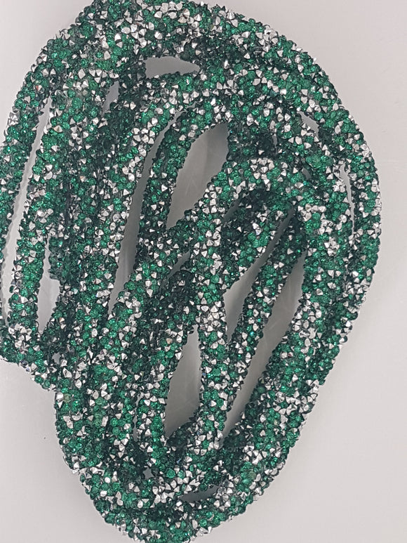 CORD - PVC  - HOLLOW - 7MM WITH GREEN HOT FIX RHINESTONES