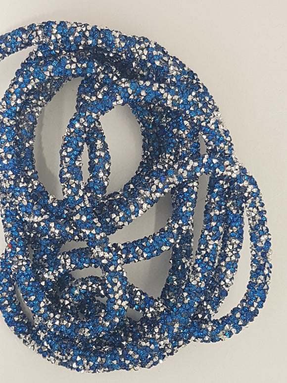 CORD - PVC  - HOLLOW - 7MM WITH BLUE HOT FIX RHINESTONES