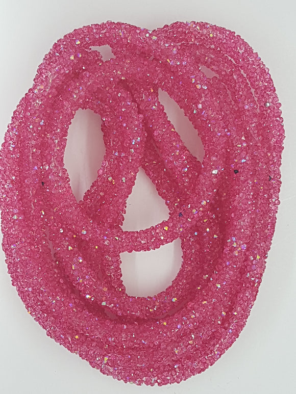 CORD - PVC  - HOLLOW - 7MM WITH AB FUCHSIA HOT FIX RHINESTONES