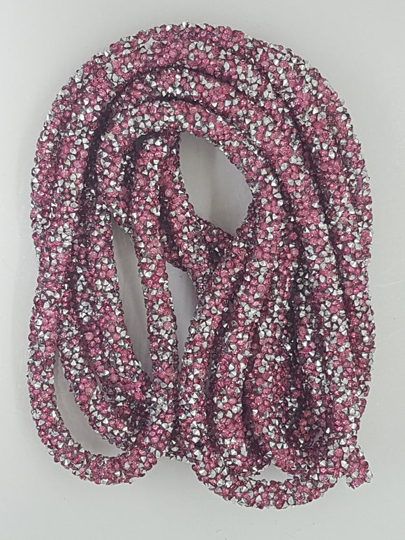CORD - PVC  - HOLLOW - 7MM WITH FUCHSIA HOT FIX RHINESTONES