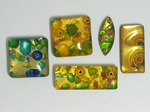 CABOCHON & PENDANTS - 9-24 X 24-39MM FOIL GLASS SHAPES