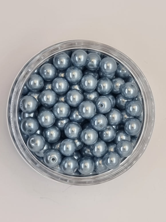 8MM GLASS ROUND PEARLS - LIGHT BLUE