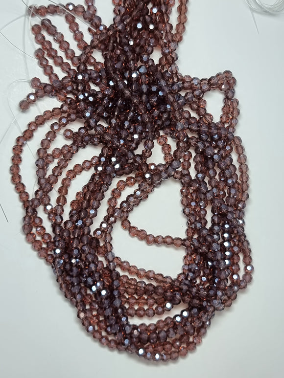 4MM GLASS FACETED ROUND BEADS - E. PLATED PURPLE