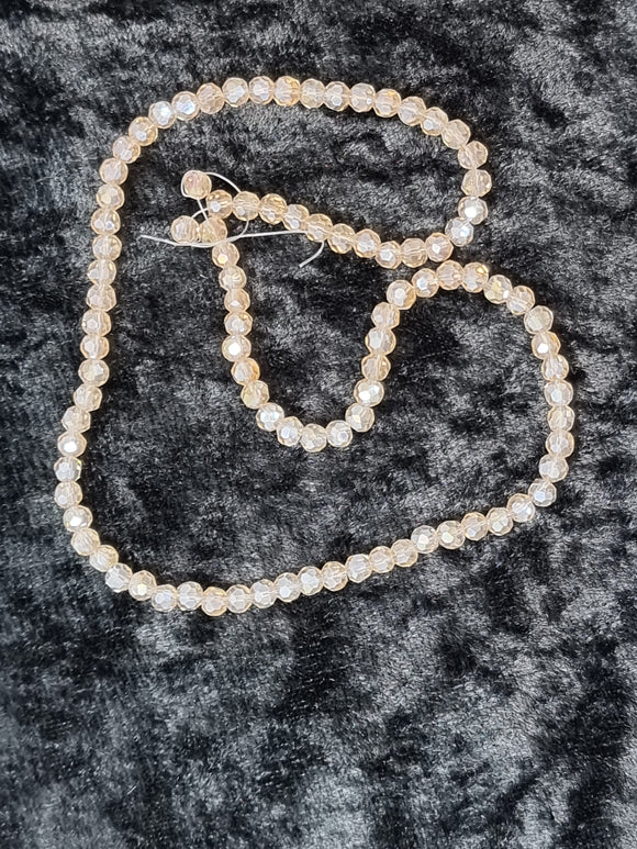 4MM GLASS FACETED ROUND BEADS - AB PLATED PEACH PUFF