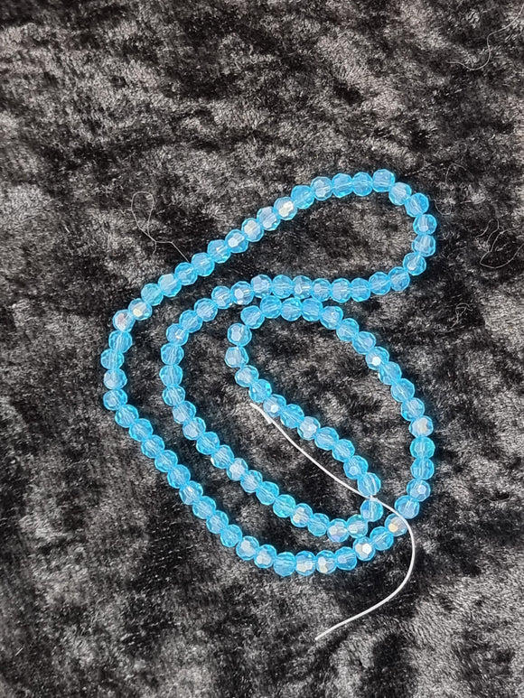 4MM GLASS FACETED ROUND BEADS - AB PLATED MID BLUE